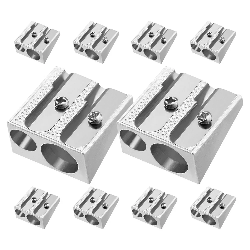 10 Pcs Double Hole Pencil Sharpener Carpenter Hand Held Small Bulk Sharpeners Aluminum Alloy Vintage Manual Pupils