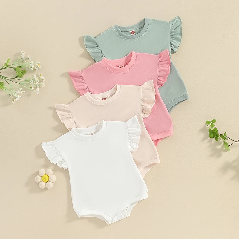 

Summer Newborn Infant Baby Girls Romper Simple Rompers Solid Round Neck Cotton Baby Short Sleeve Romper Playsuit Jumpsuit