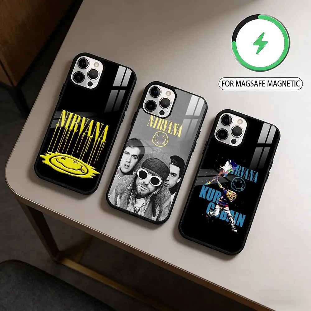 Rock Band N-Nirvana Fashion  Magnetic For Magsafe Wireless Charging Phone Case For iPhone17,16,15,14,13,12,11 Plus,Pro Max