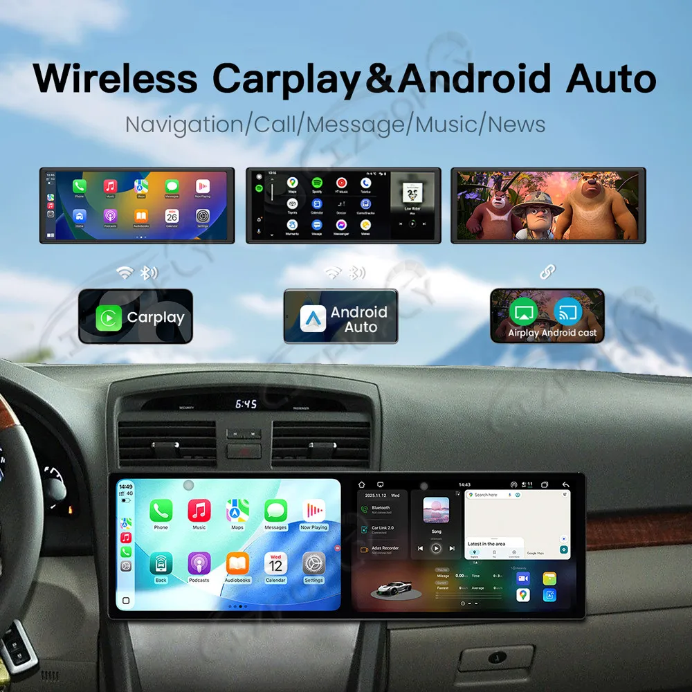 Dual 10.1'' Android 15 CarPlay Car Radio For Toyota Camry 2007-2011 Touch Screen Multimedia Player GPS Navigation 4G WIFI