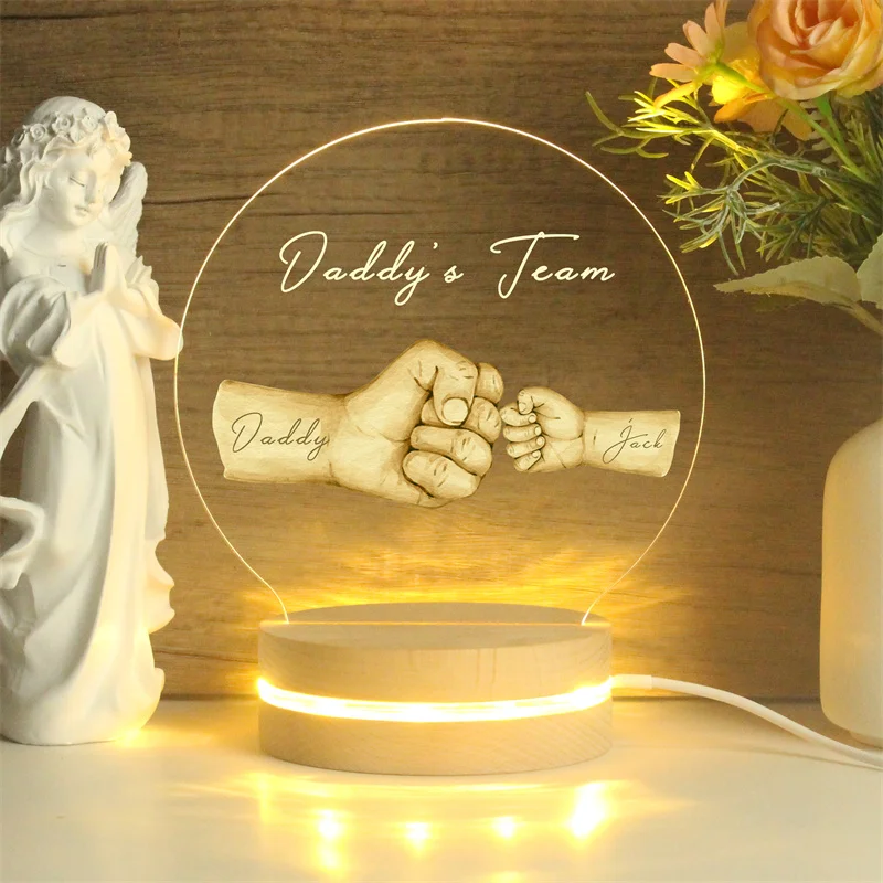 Custom Daddy's Team Fist Bump Lamp, Personalized Acrylic Table Decor, Father's Day Gift For Dad, Gift For Grandpa, Father's Day