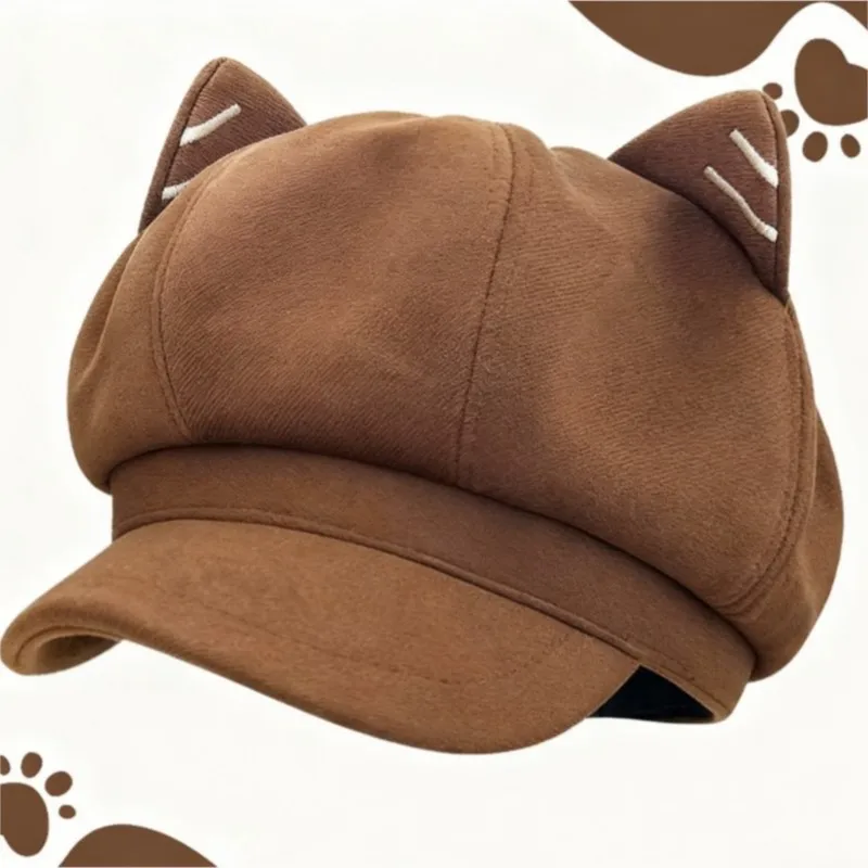 

A versatile beret with ears for women small-tongued newsboy cap and an octagonal