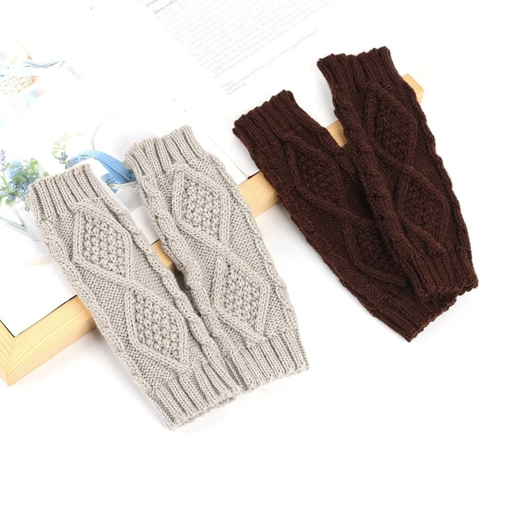 Fashion Knitted Crochet Fingerless Gloves Soft Stretchy Warm Knit Mittens Typing Gloves Cold Weather