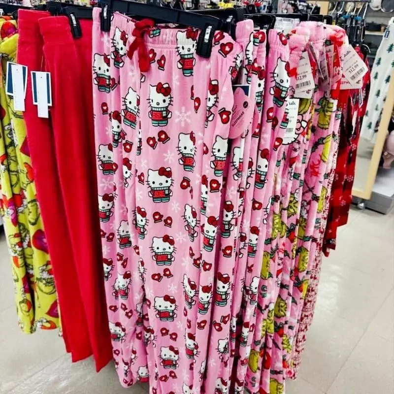 Hello Kitty Cartoon Print Pajamas Pants Anime Kawaii Sanrio Pajamas Casual Soft Comfortable Cute Girl Home Wear Wide Leg Pants