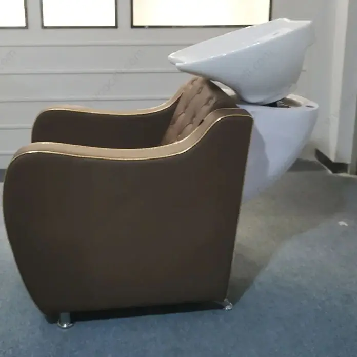 Hairdressing Shampoo Bowl Chair, Hair Salon Furniture, Backwash Unit with Massage, Brown Color