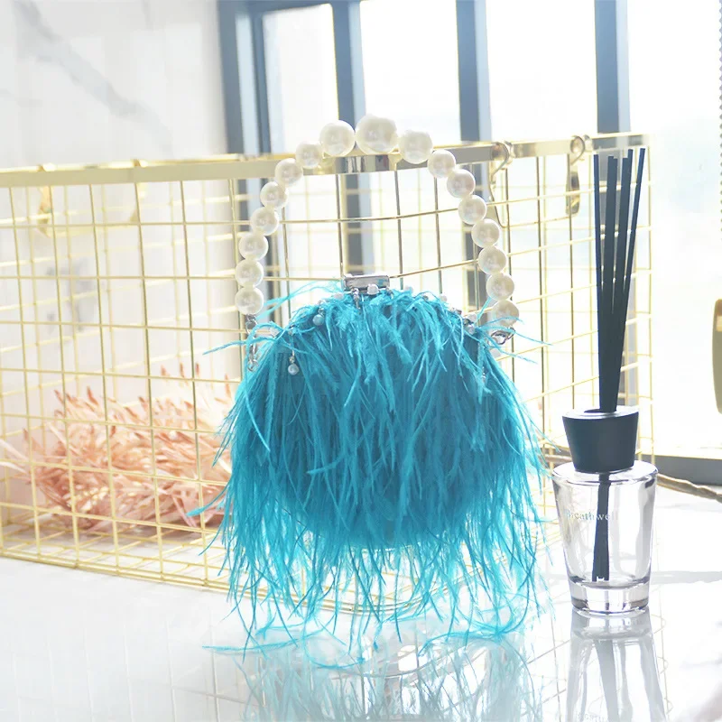 

Fashion Ostrich Feather Women Crossbody Luxury Prom Evening Clutch Bag Party Designer Day Purse Rhinestone Tote