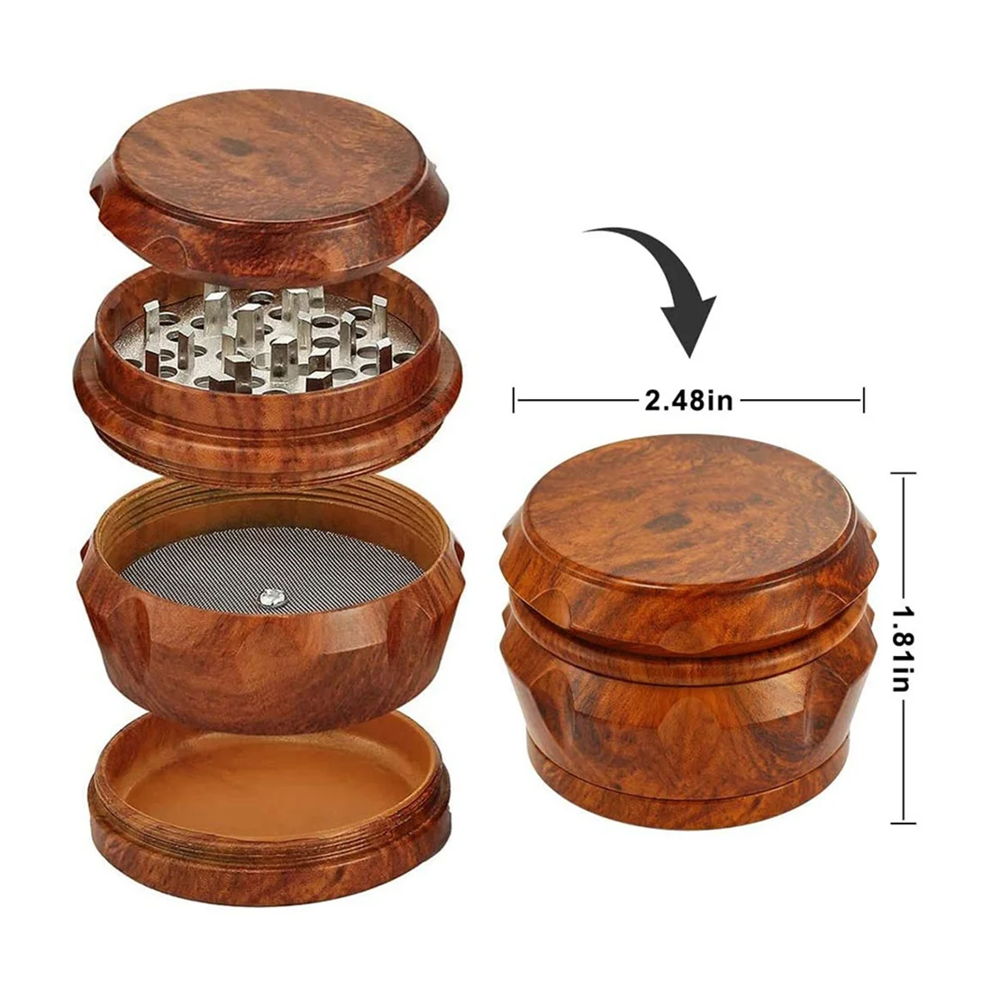 Wooden Grinder Large Capacity 4-Layer Grinder with Pollen Scraper Suitable for Home Kitchen Brown