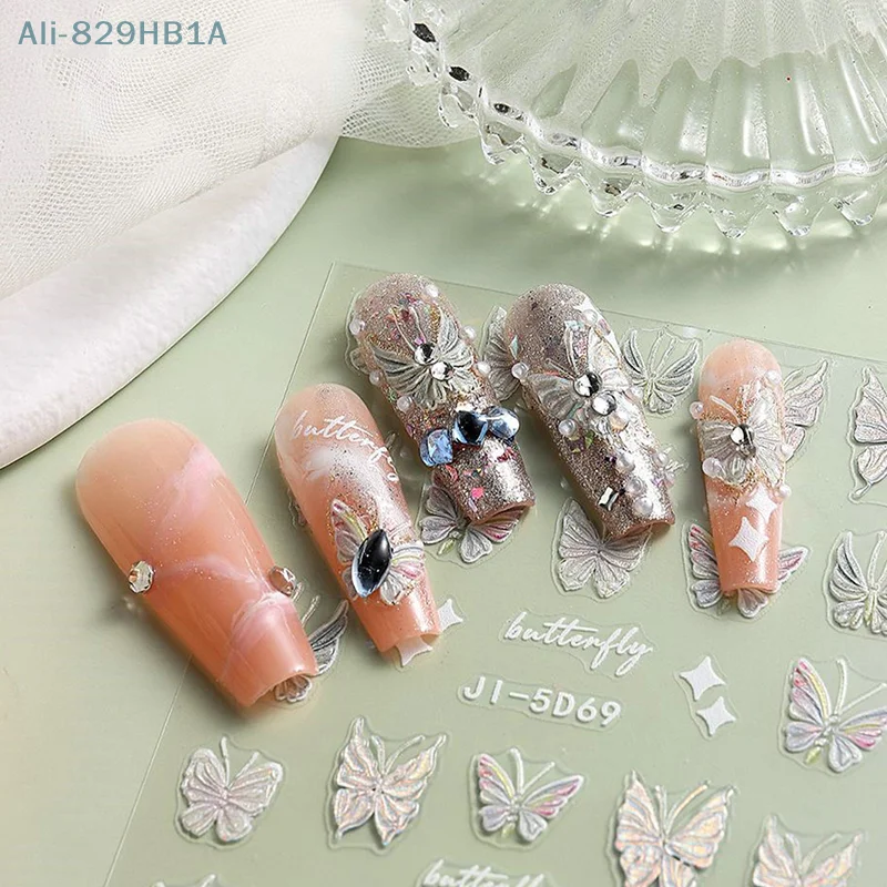 5d Watercolor Aurora Butterfly Nail Three-Dimensional Relief Stickers Nail Art Tattoo Cute Cat Design Manicure Decal