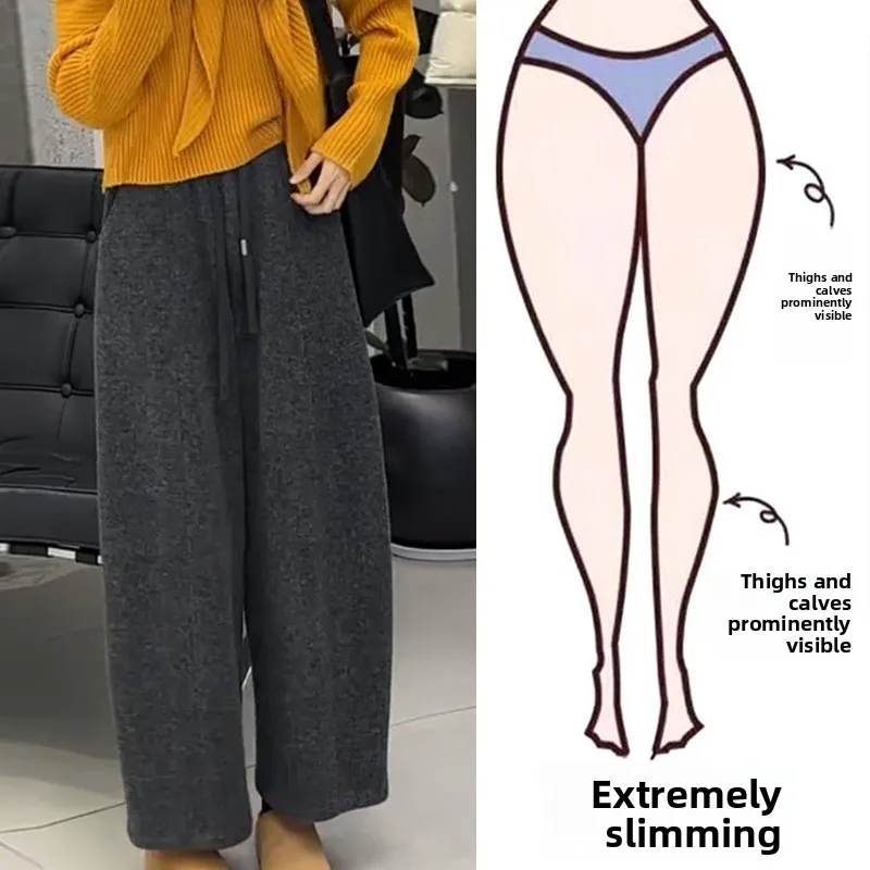 

Новые зимние женские брюки с высокой талией, широкими штанинами, прямого кроя, из шерсти, свободные, стройнящие, повседневные, больших размеров, комфортные.