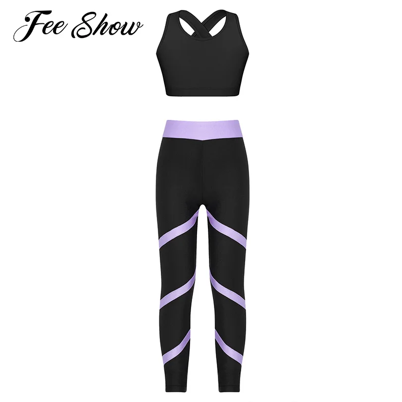 

Children Sport Sets for Kids Girls Running Yoga Set Tracksuits Sleeveless Shoulder Straps Crop Top+Leggings Pants Gym Sportswear