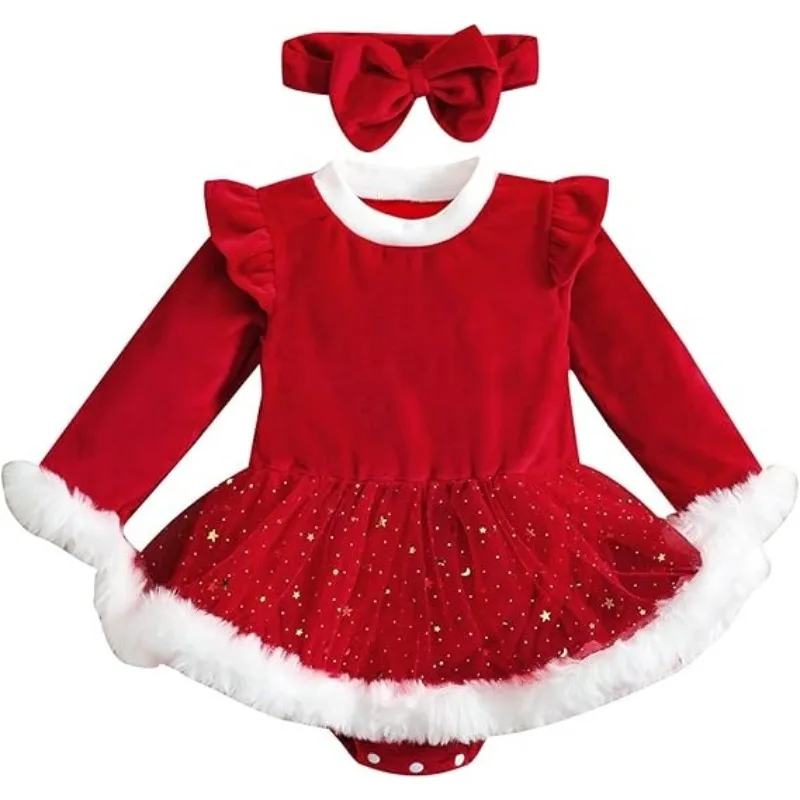 

2Pcs Toddler Baby Girl Christmas Dress Santa Claus Dress Princess Dress Cute Christmas Outfit bebe ropa bebe niña одежда для