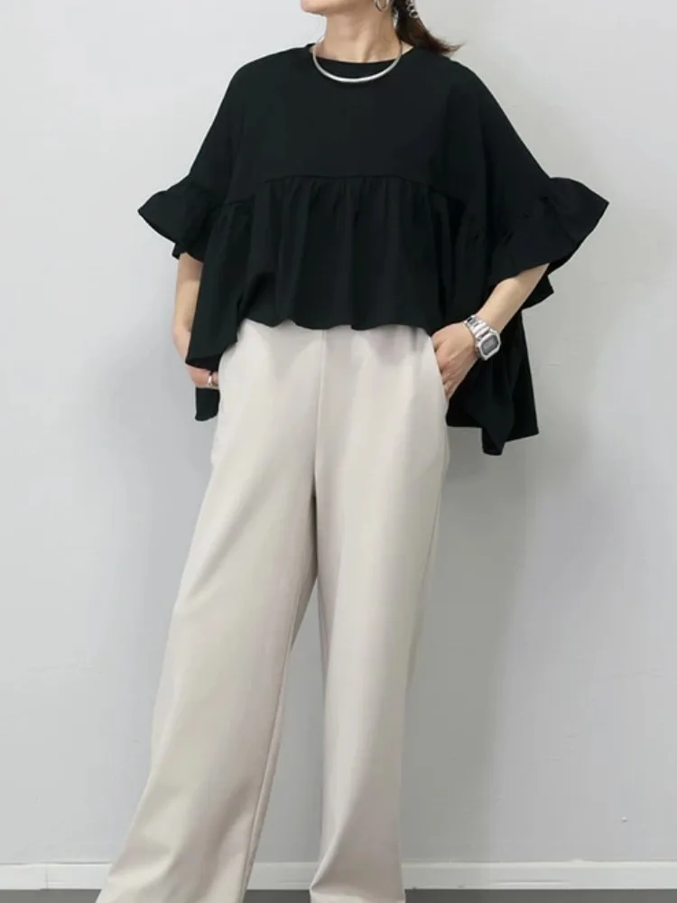 T-shirt ample en coton et lin confortable pour femme, avec dentelle douce et élégante, haut polyvalent pour le quotidien, effet rajeunissant...