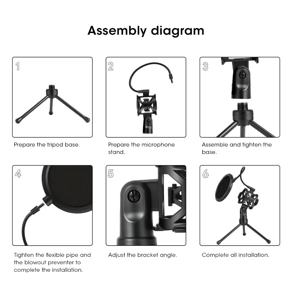 with Desktop Tripod Stand Microphone AntiSpray Filter Microphone Tripod Stand for Mic with Handle Diameter Under 44mm