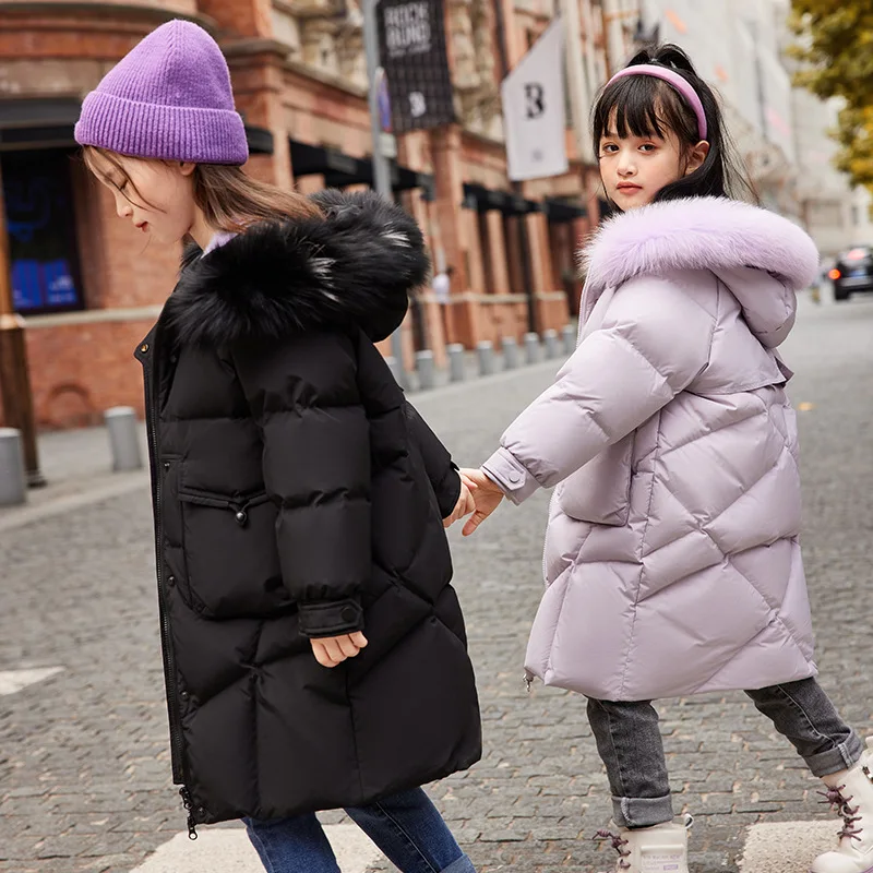 

Winter 2022 children' clothing Pink stylish hooded duck down coat for girls Middle and large children's warm thick down jacket