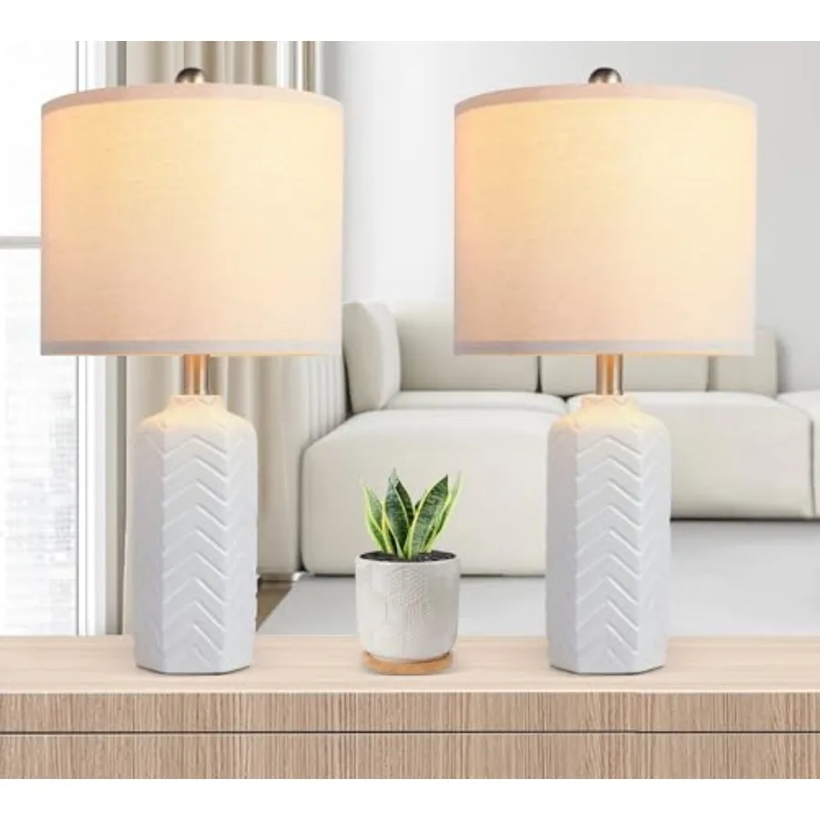 

22" Modern Ceramic Table Lamp White Nightstand Lamp Set of 2 Farmhouse Bedside Lamps for Bedroom End Table Lamps for Living Roo