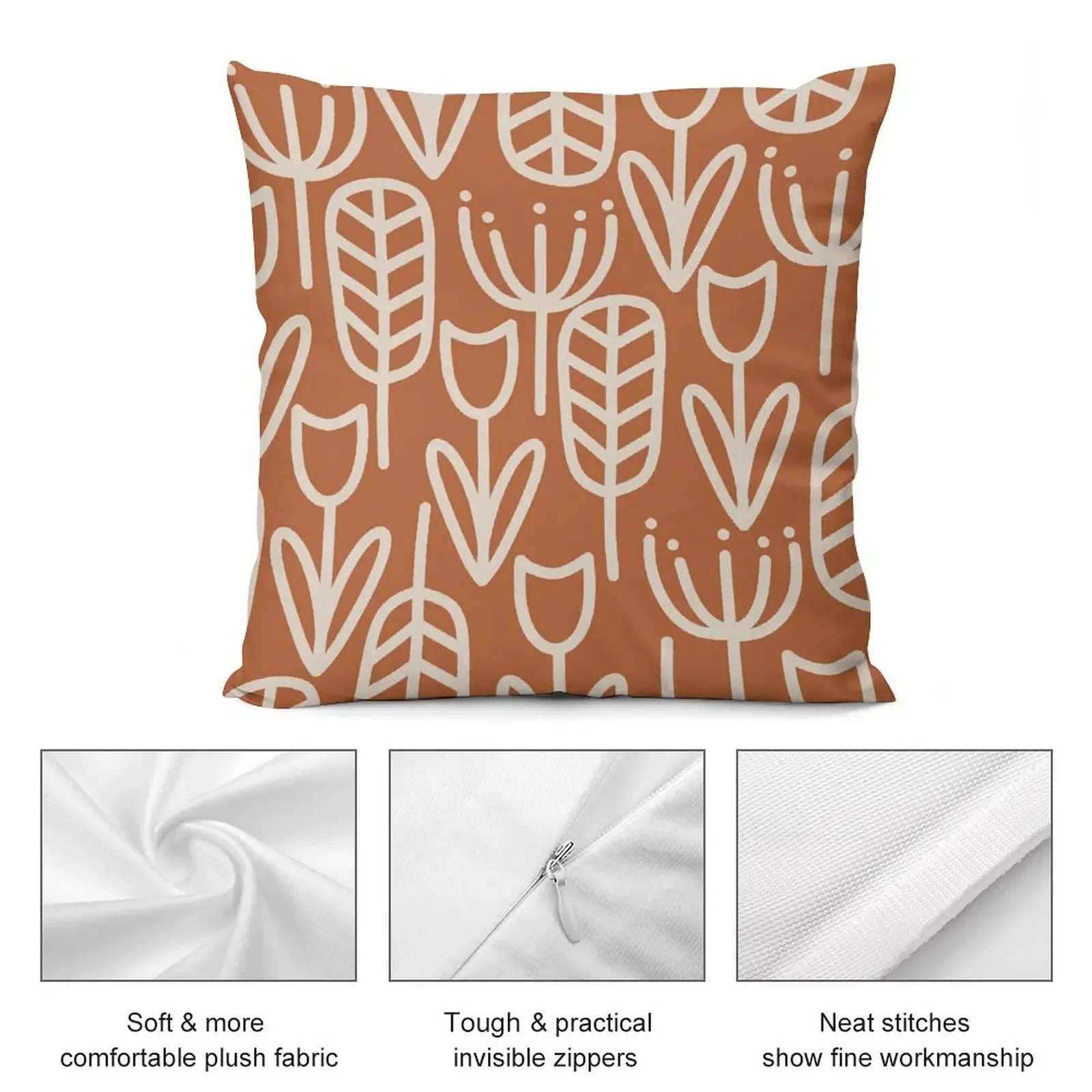 Cheerful Garden Minimalist Botanical Pattern in Putty and Clay Rust Terracotta Throw Pillow pillow cover luxury pillow