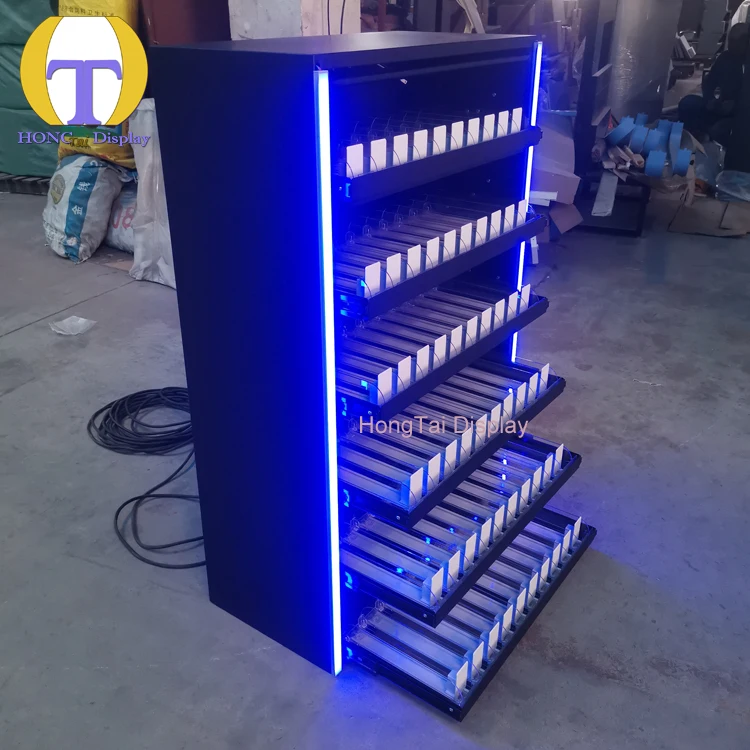 Custom.Source Factory Einzelhandelsgeschäft Smoke Display Rack Bunte LED-Licht-Eisenschrank-Vitrine