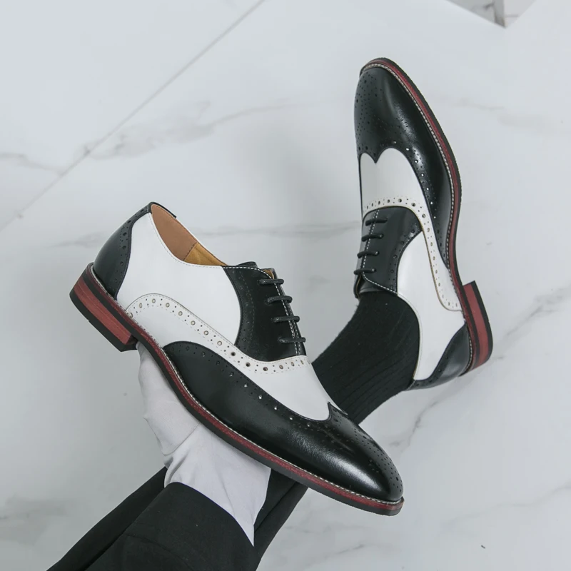 أحذية جلدية كاجوال للرجال موضة حجب الألوان نمط العمل أو الأعمال 38-46 في الهواء الطلق الشارع أو أحذية العريس الزفاف البروغ #1