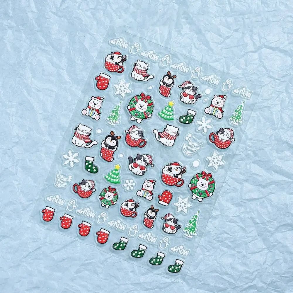 3D Cute Christmas Nail Art Stickers Inverno Babbo Natale Decalcomanie per manicure Pupazzo di neve Rilievi in rilievo Unghie Smalto Adesivo Donna