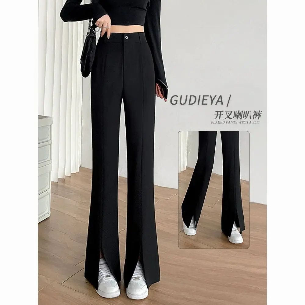 Split Suit Pants Women's Flared Pants 2025 Summer New High Waist Thin Black Small Man Mopping The Floor Casual