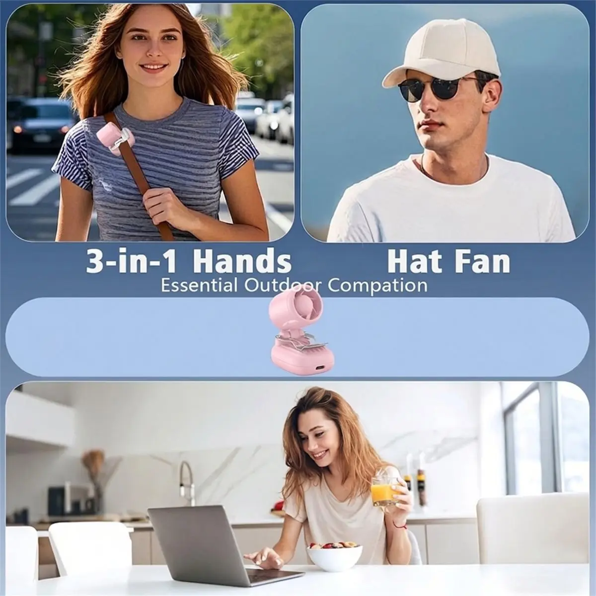 DT89 NEW Portable Clip on Fan, Hands-Free Mini Hat Fans, Powered Personal Fan with 3 Speeds for Hiking, Fishing,Running, Travel