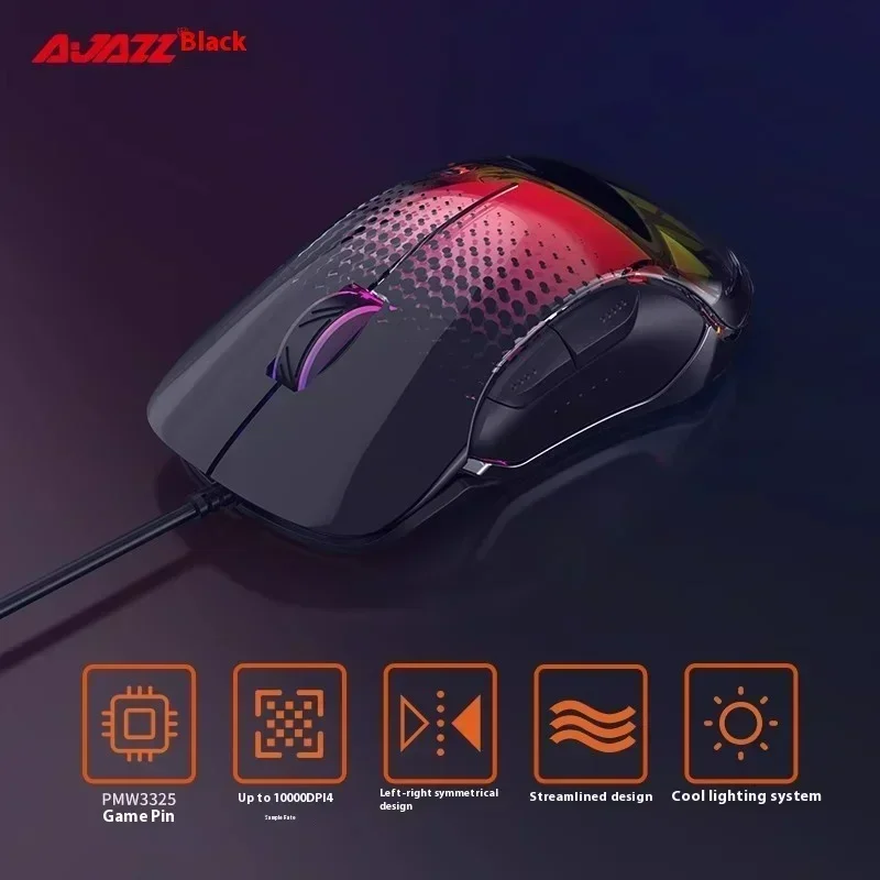 AJAZZ AJ358 RGB Transparent Mouse Transparent back panel RGB Customizable lighting effects PMW3325 chip Ergonomic Suitable