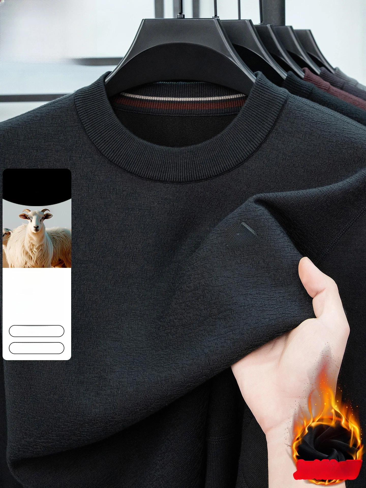 

Thiened Fce Lined Knitted Wool Sweater for Men round Ne Winter Warm Base irt Large Size Faionable Ci Casual Wear