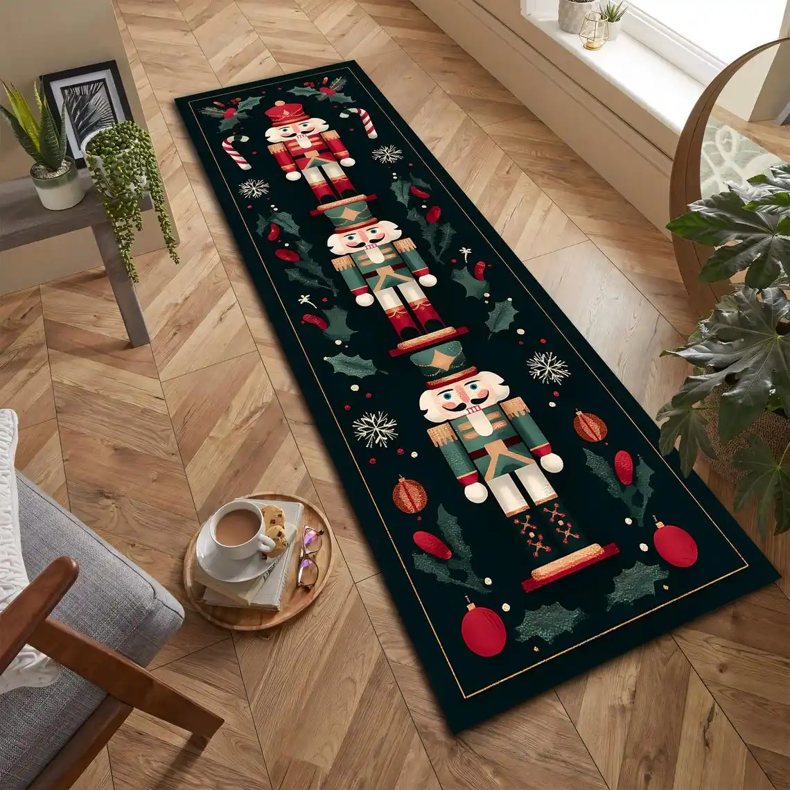 1pc of Christmas Nutcracker Soldier Runner Rug for Living Rooms, Bedrooms, Kitchens, Hallways Festive Home  Christmas Decor