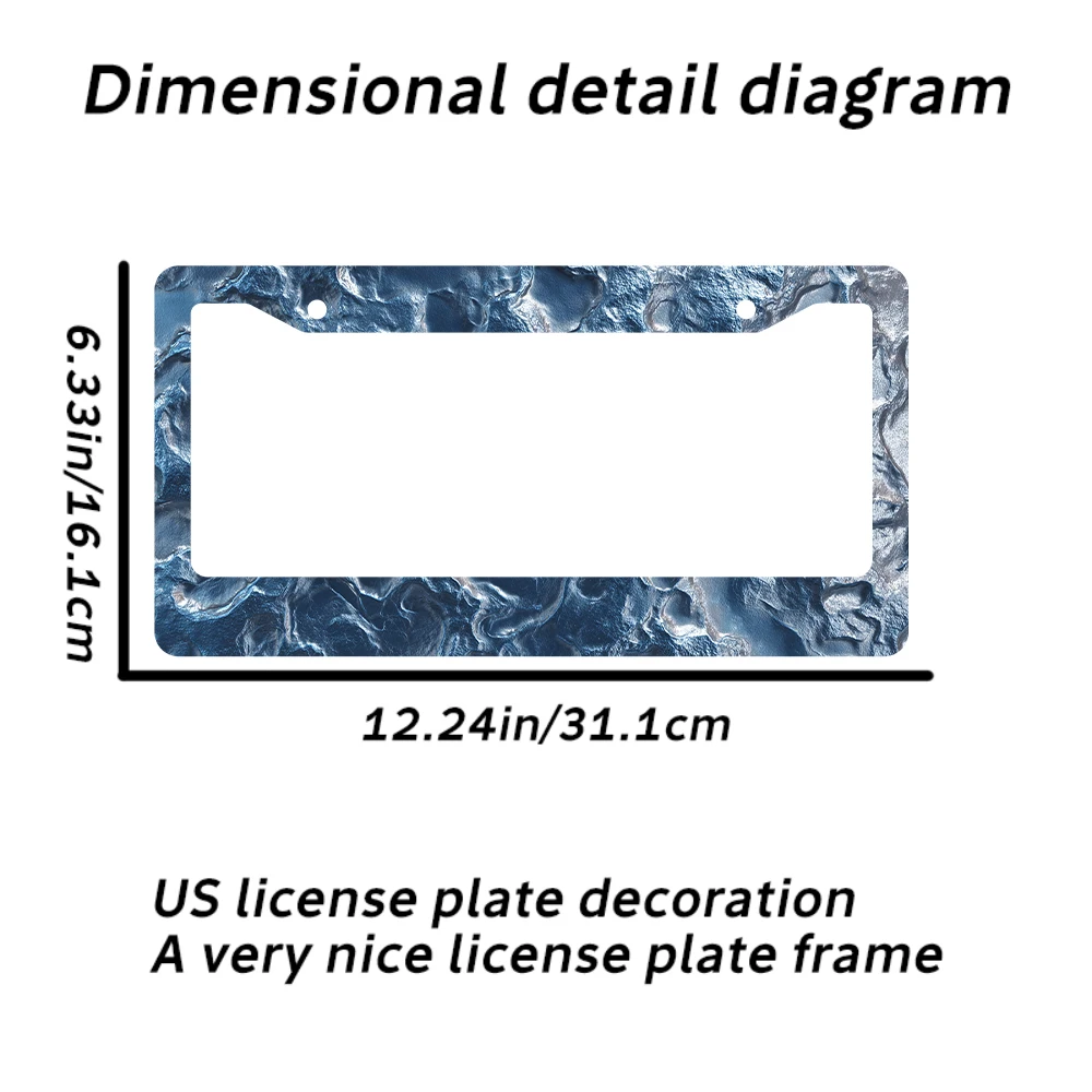 1 قطعة موجة المحيط الأزرق نمط 2 حفرة إطار لوحة الرخصة مادة الألومنيوم 6x12 بوصة مع طقم مسامير ربط الرجعية الجدة سيارة الديكور #2