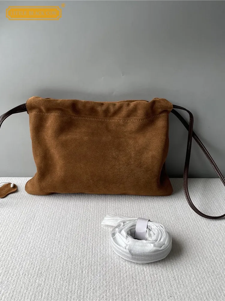 

Versatile Fashion Women Retro Casual Buckle Soft Suede Leather Single Shoulder Designer Elegant Ladies Crossbody Underarm Bag