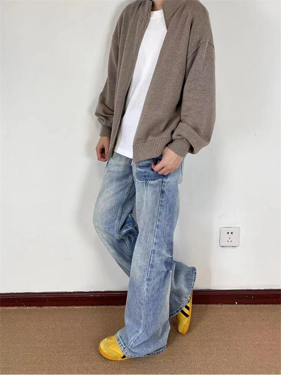 

ATRESPASS Lightning Denim Jeans Men's Women's American Retro Straight Leg Flared Long Pants Autumn Cleanfit Trousers