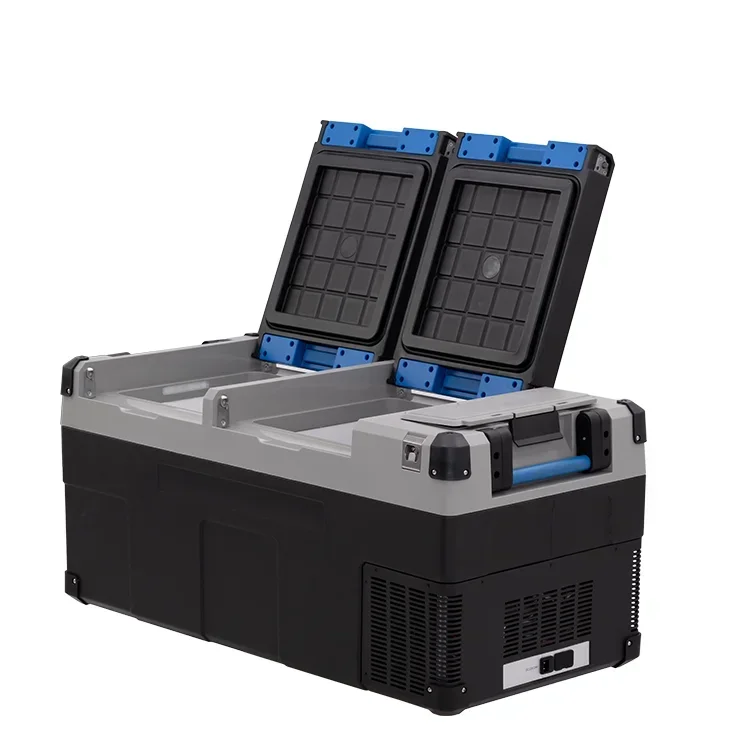 

E75 12v Solar Portable Car Fridge 75L Dual Zone Two Lids Battery Freezer Refrigerator for Camping and Fishing