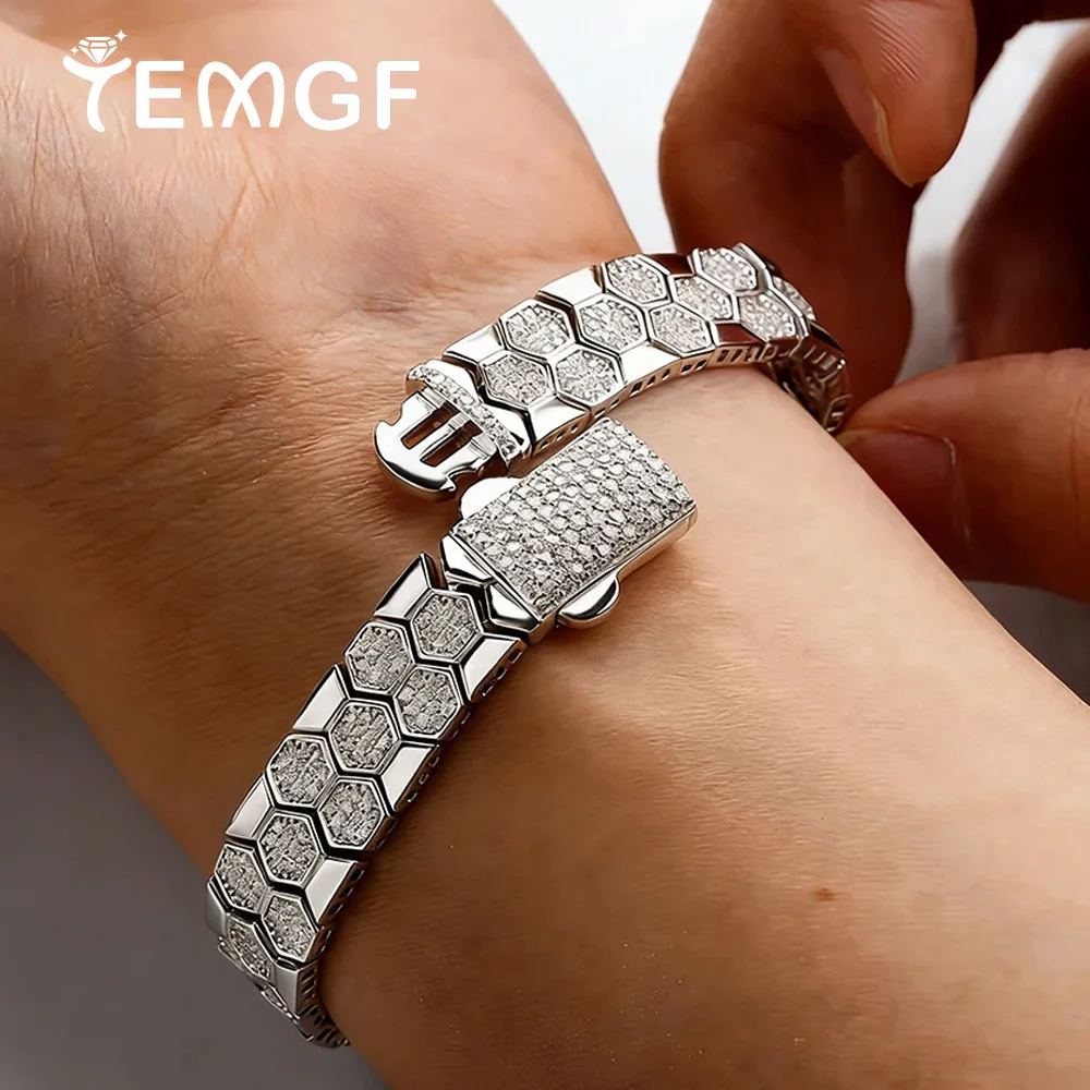 Vollständiges Moissanit-Armband für Männer und Frauen, Labor-Diamant mit GRA-Zertifikat, Einzigartiges Wabendesign, S925 Sterling Silber Party-Schmuck