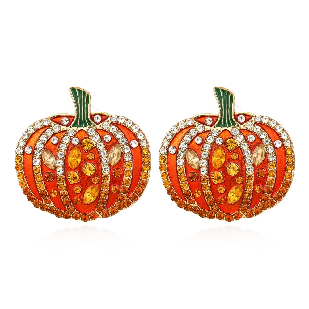 Holiday Night Costume Jewelry Rhinestone Crystal pave Halloween Pumpkin Earrings Shimmering Halloween Pumpkin Stud Earrings