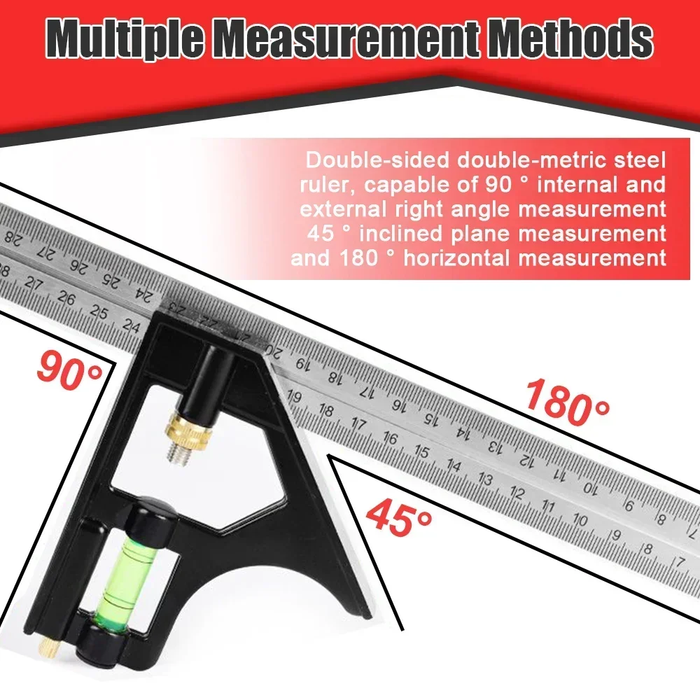 DIY Precise Stainless Steel Measuring Tools Aluminium Combination Mobile Square Workshop Hardware Angle Spirit Level 12\