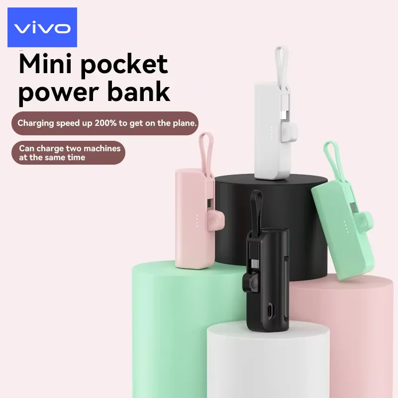 Mini Portátil Tipo-C Carregamento Rápido com Suporte, Pocket Power Bank, Bateria Externa, Compatível com iPhone e Android, 30000mAh