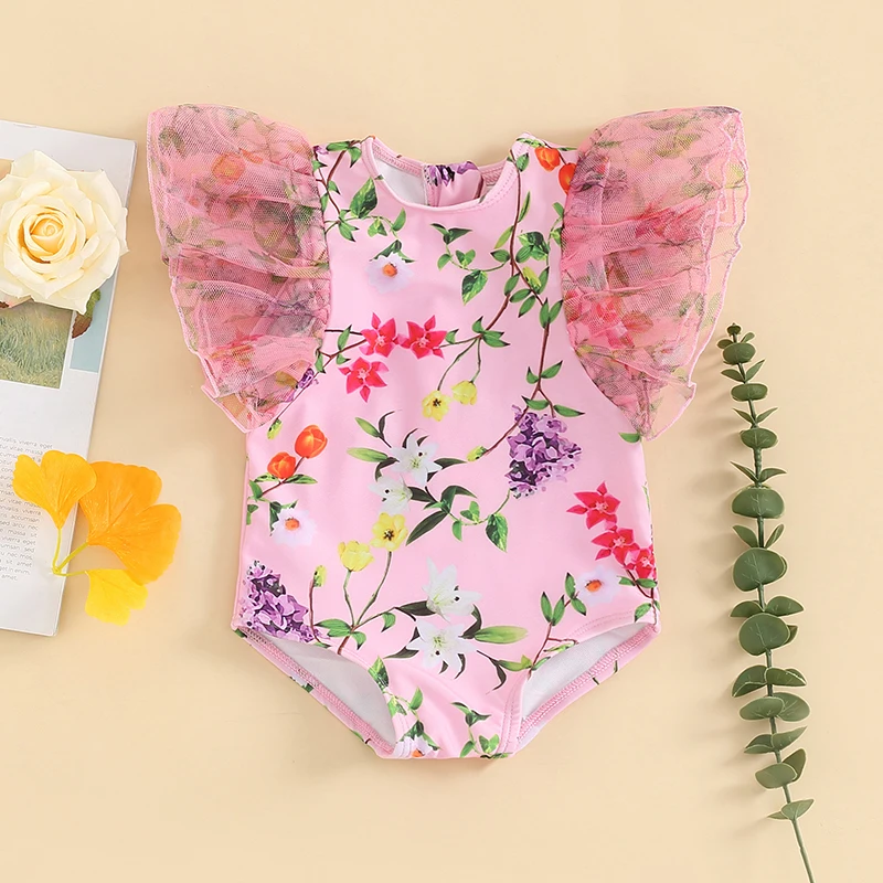 

Baby Girl Swimwear Summer Cute Floral Print Monokini Swimsuits for Toddler Bathing Suits Beachwear