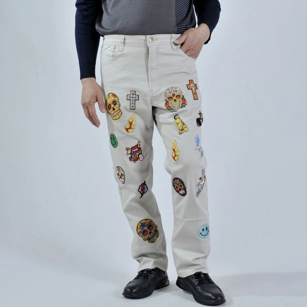 

Fashionable Personalized Trousers Handmade Style Unisex Embroidered Skull Slim Fit Versatile Casual Pants For Men And Women