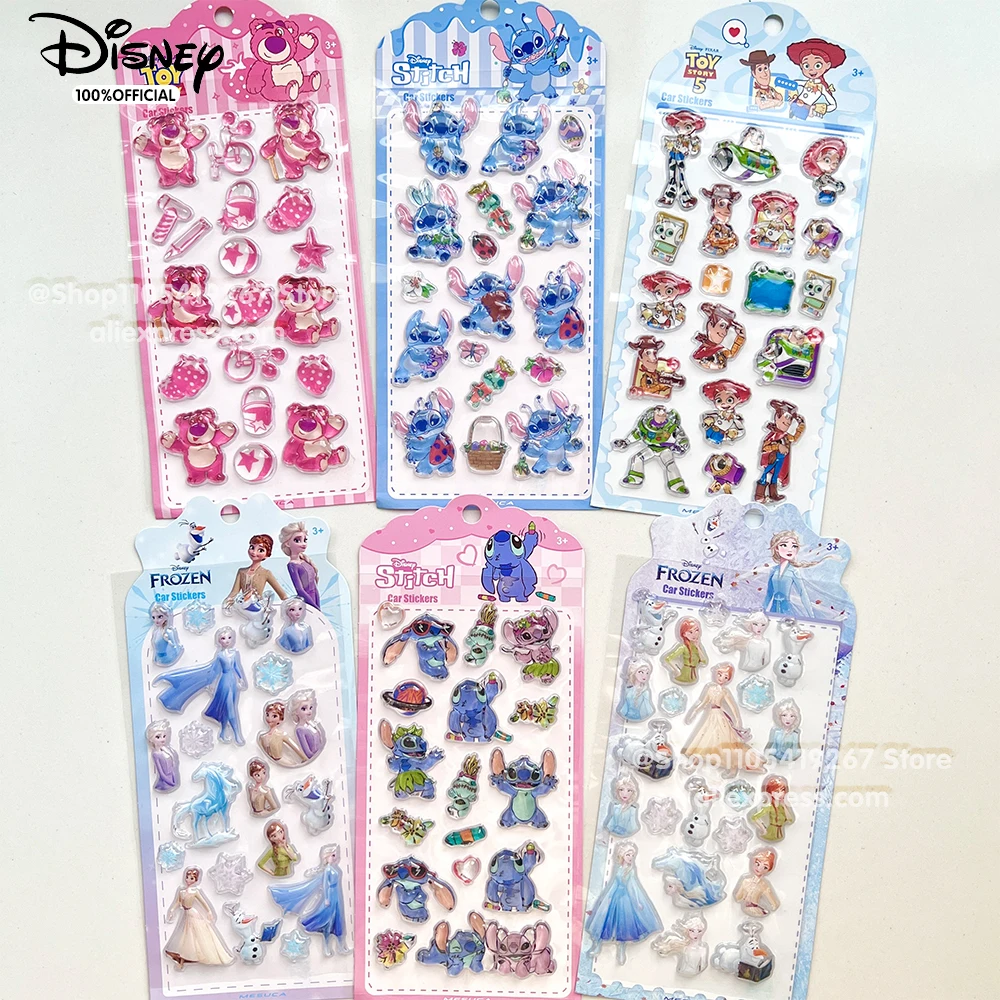 Genuine Disney Stitch Frozen 3D Crystal Embossed Sticker 1/3/6Pcs Cute Puffy Decals Scrapbook Diary Album Decor Stickers Gifts