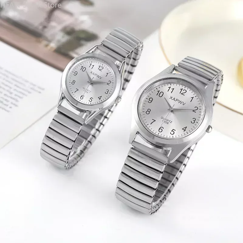 Man Women Couple Wrist Watches Stainless Steel Band Alloy Lovers Business Movement Wristwatch Elastic Strap Band Quartz Watch