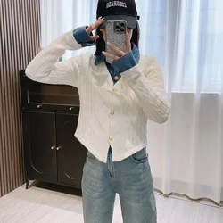 Koreański styl Fałszywy zestaw 2-częściowy dla kobiet Patchwork Dzianinowy Fałszywy dwuczęściowy top Denim Slim Moda Elegancja Top Wiosna Jesień