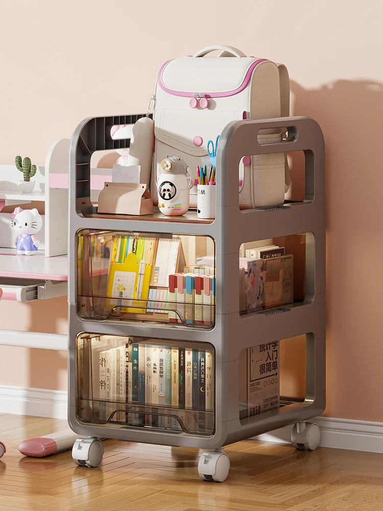 

Wheeled Book Storage Box Pull out Sna Cart School Bag Organizer Desk under Storage Solution Plastic Der pe for Books