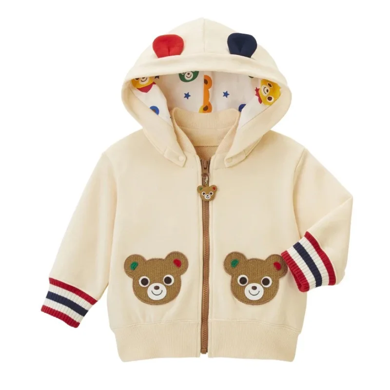 Japan Kids Hooded Jacket Fall Winter Embroidered Fashion Thickened Warm Cotton Coat Boys And Girls Outdoor Pure Cotton