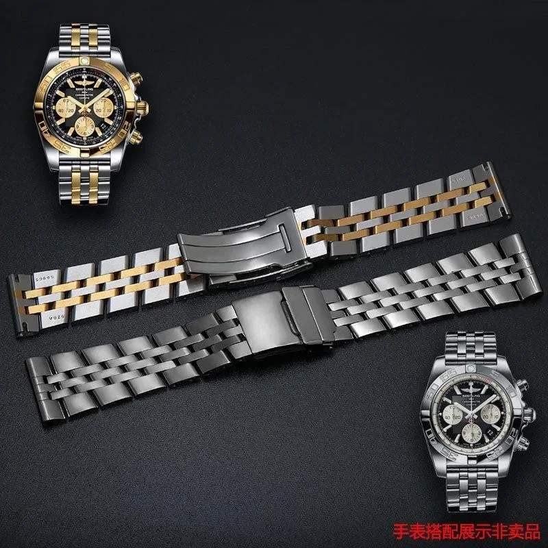 Solid Stainless Steel Watch Strap Men Personality Gentleman Watchbands for Breitling Accessorie 20/22/24mm Silver Gold