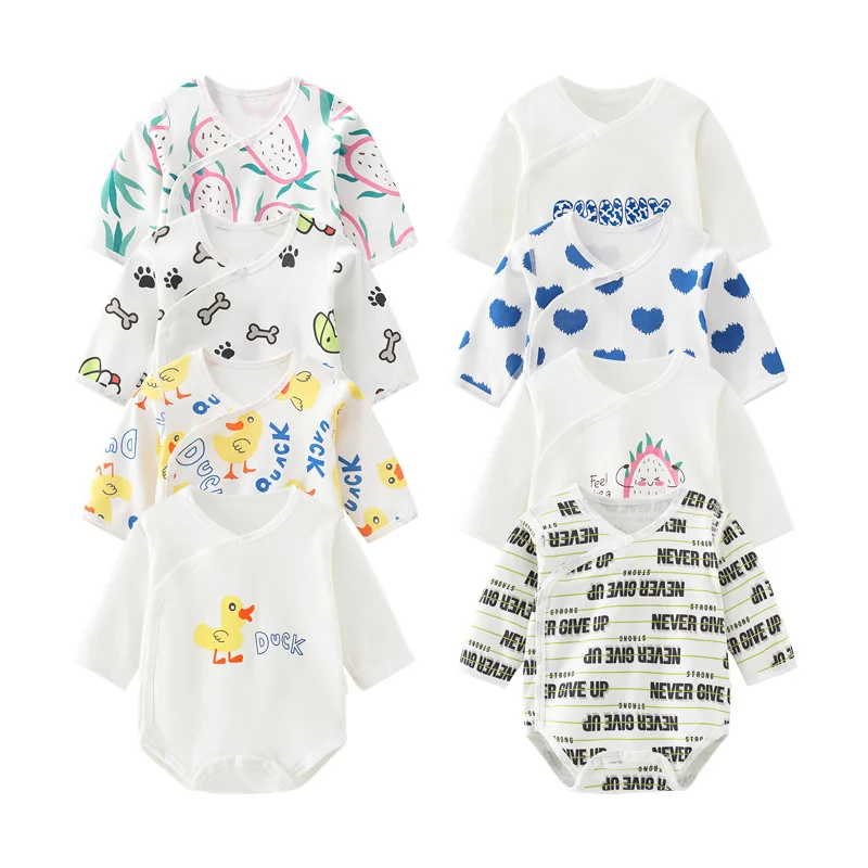 Baby's One-piece Thin Long Sleeved Triangular Romper Baby's Pure Cotton Pajamas Spring and Autumn