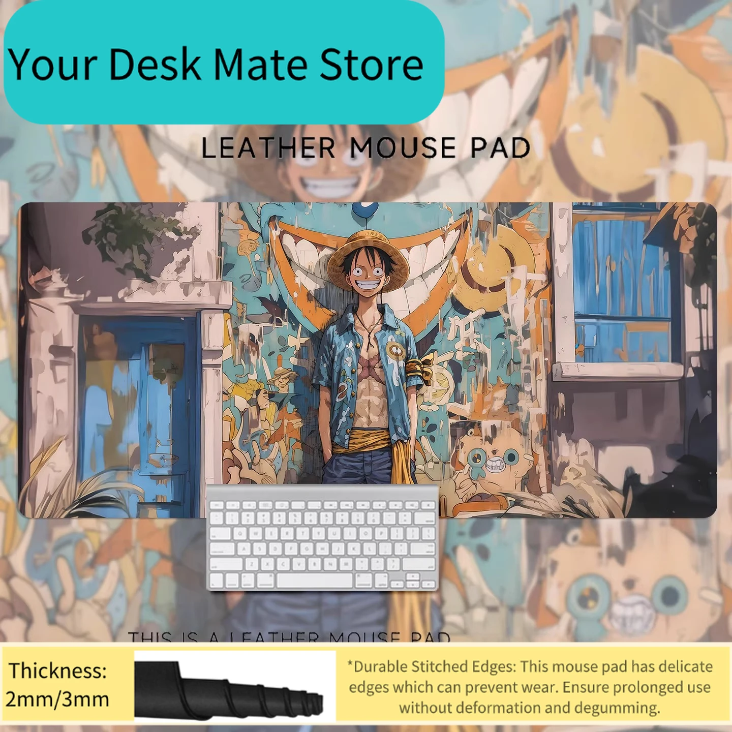 High Quality Leather Mouse Pad ONE PIECE Printing Oversized Animation Cartoon Luffy Computer Desk Workstation Desk Non-slip Pad