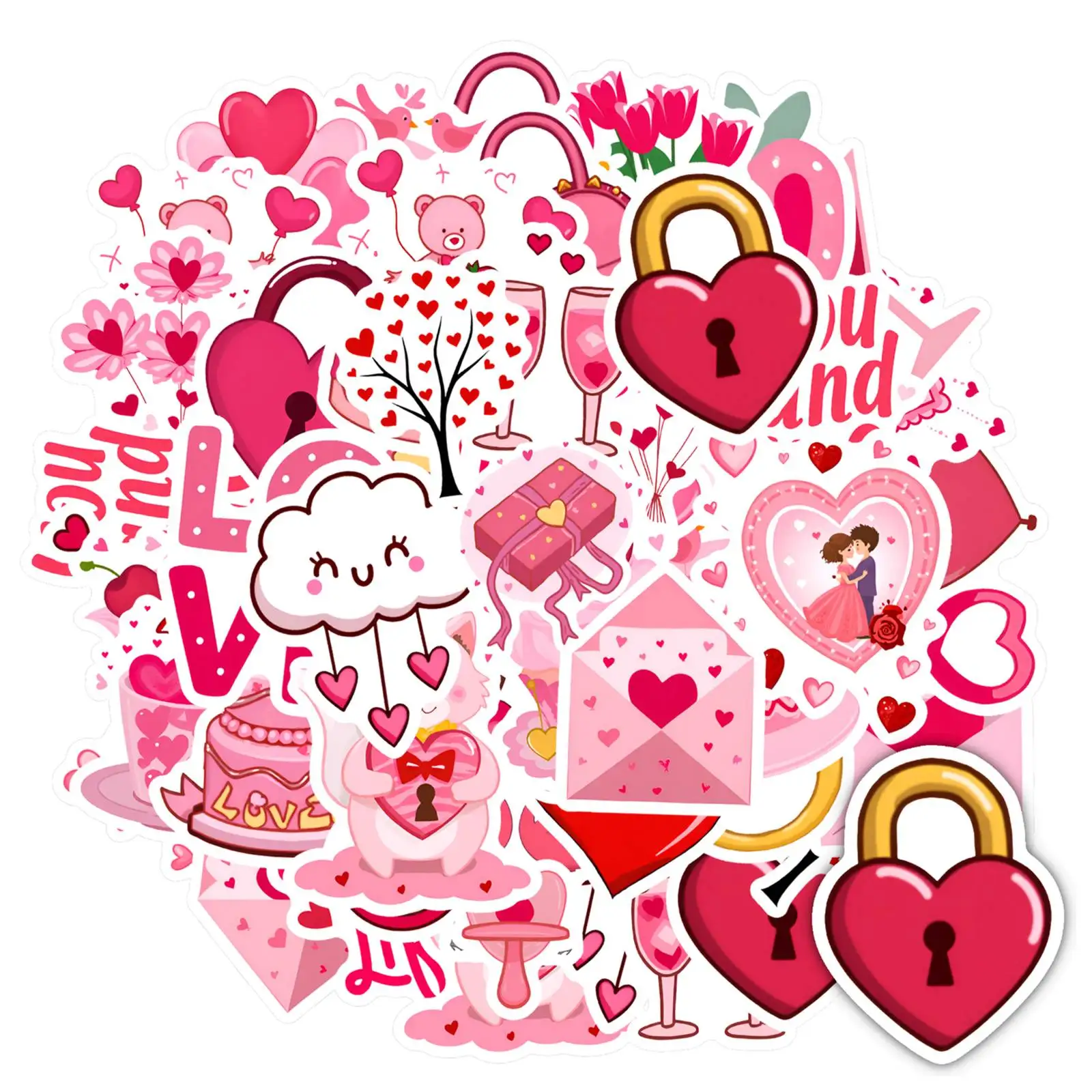 35pcs-50pcs Romantic Cute Animals Stickers Playful Valentine Stickers Love Stickers For Guitar Laptop Helmet Skateboard