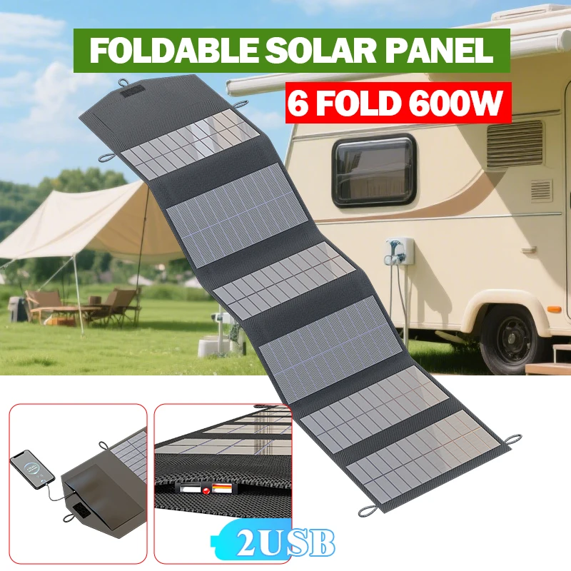 600W Faltbares Solarpanel Handy-Ladegerät 5V Solarplatten USB-Solarpanels Powerbank für Mobiltelefon Camping Notfall