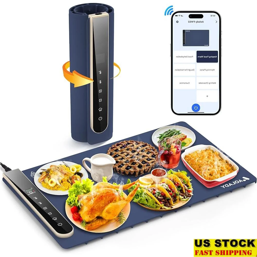 Electric Food Warming Mat Smart Temperature Control App Match Portable Heating Tray Silicone Buffet Warmer Parties Events Travel