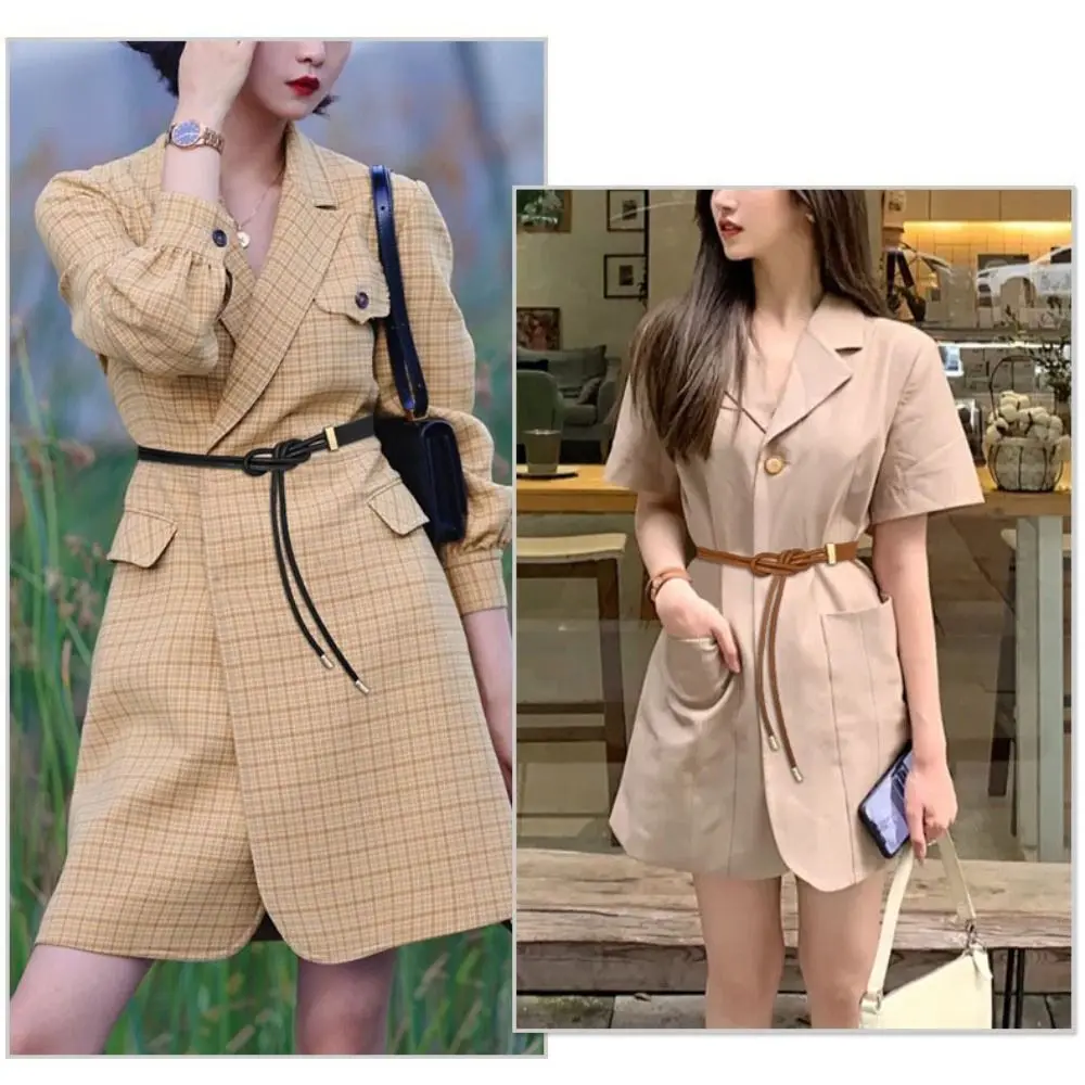 Fashion Non-hole Knot Style Belts PU Leather Solid Color Thin Belt Lace-up Waist Strap Jeans Dress